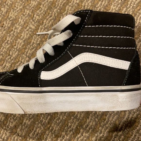 Kids Black/white suede and fabric high top sneakers. - Picture 5 of 5